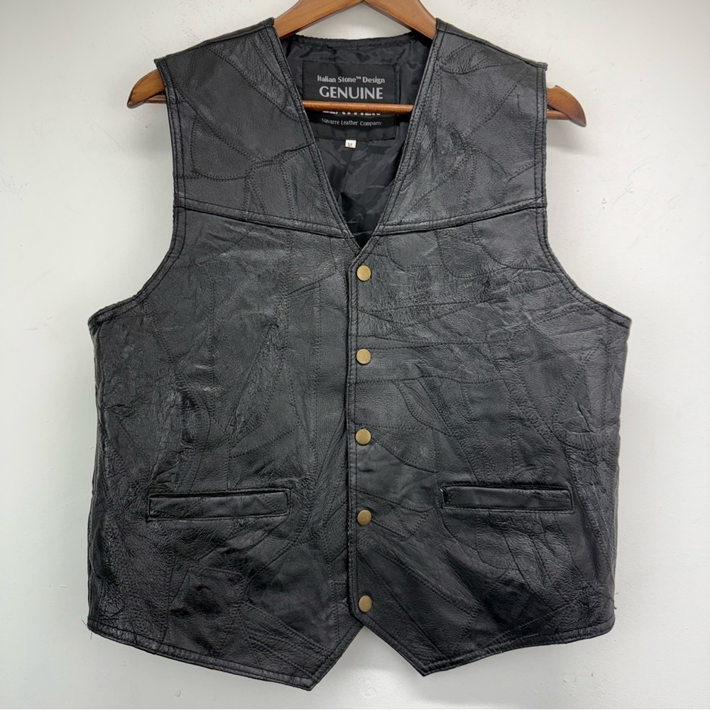 Italian Stone Design Navarre Leather Company size Medium Black Patchwork Vest